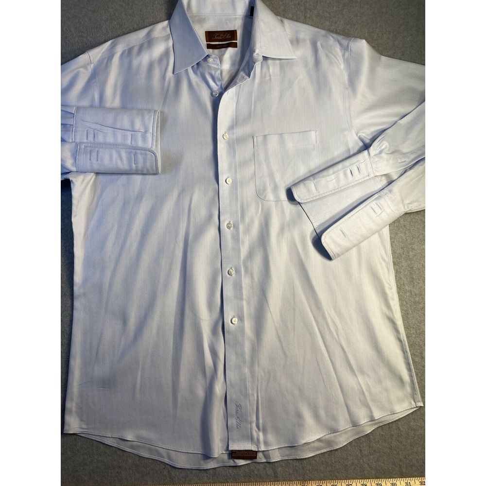 Tasso Elba Shirt  Size 16‎ 32/33 Long Sleeve Blue Flip Cuffs Cotton